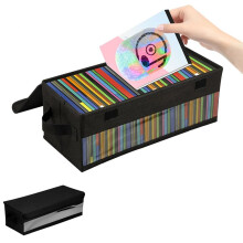 2 Stück CD-Aufbewahrungstaschen Aus Vliesstoff mit Großem Fassungsvermögen, Deckel und Griff, Tragbarer, Transparenter CD-Halter
