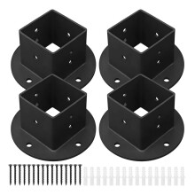 4 Stück 2x2-Terrassen-Zaunriegel-Bodenbefestigungen, Robuste Schwarze Metall-Vierkantpfostenflansch-Basisanker