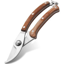Garden Pruning Shears 8 Inch Stainless Steel Pruners with Ergonomic Wooden Handle for Bonsai Tree Branch Trimming