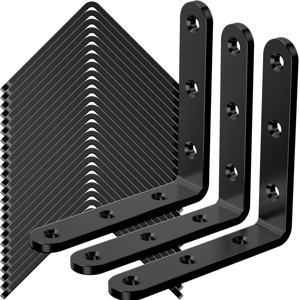 25 Pack 4X4 Inch Black Metal Angle Brackets Heavy Duty Corner Brace For Wood Shelves Furniture RustâResistant 9330225678786