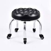 PU Leather Rolling Stool with Thick Padded Cushion, 360 Swivel Chair for Office Salon Home, 31cm