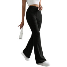 Pantalon Large Taille Haute pour Femme, Pantalon Décontracté en Tricot, Taille Élastique, Idéal pour L'Automne et L'Hiver Noir L