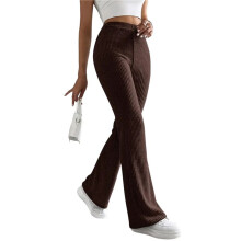 Pantalon Large Taille Haute pour Femme, Pantalon Décontracté en Tricot, Taille Élastique, Idéal pour L'Automne et L'Hiver Marron XL