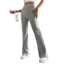Pantalon Large Taille Haute pour Femme, Pantalon Décontracté en Tricot, Taille Élastique, Idéal pour L'Automne et L'Hiver Gris M