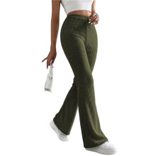 Pantalon Large Taille Haute pour Femme, Pantalon Décontracté en Tricot, Taille Élastique, Idéal pour L'Automne et L'Hiver Vert Armée XL