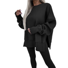 Completo da Donna con Felpa e Leggings, 2 Pezzi, Felpa Oversize, Pantaloni Skinny e Tuta Nero M