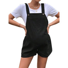 Combinaison Courte Décontractée D'Été pour Femme, Combinaison Ample en Lin, Tenue de Plage, Vêtements de et de Vacances Noir XL