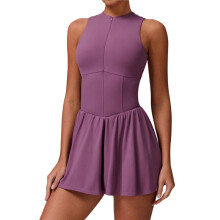 Womens Tennis Dress with Built-in Bra Shorts Zipper Slim Fit A- Hem Skirt Athletic with Pockets M