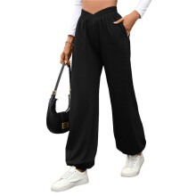 Pantalon de Survêtement Taille Haute pour Femme avec Poches, Pantalon de Yoga Décontracté et Ample Noir XL