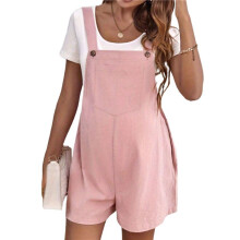 Combinaison Courte Décontractée D'Été pour Femme, Combinaison Ample en Lin, Tenue de Plage, Vêtements de et de Vacances Rose S