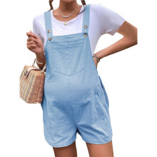 Combinaison Courte Décontractée D'Été pour Femme, Combinaison Ample en Lin, Tenue de Plage, Vêtements de et de Vacances Bleu Clair M