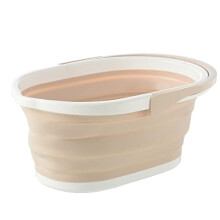 Collapsible Foot Bath Bucket with Easy Pour Groove, Heat Resistant, Portable for Home and Travel, Beige