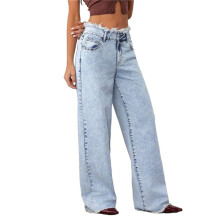 Jeans Boyfriend Taille Haute pour Femme, Pantalon Ample en Denim, Coupe Droite, Style Streetwear Y2K Lac Bleu L
