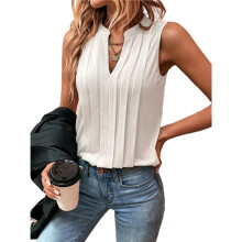 Sleeveless Shirts for Womens Fashion 2025 Basic Tank Tops Pleated Drape Dressy Tops Summer Outfits White L