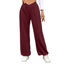 Pantalon de Survêtement Taille Haute pour Femme avec Poches, Pantalon de Yoga Décontracté et Ample Vin Rouge XL
