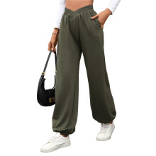 Pantalon de Survêtement Taille Haute pour Femme avec Poches, Pantalon de Yoga Décontracté et Ample Vert Armée XXL