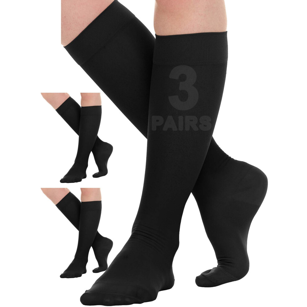Black 1520 Mmhg Sheer Compression Socks For Women (3 Pairs) Knee Stockings For Circulation And Allday Comfort