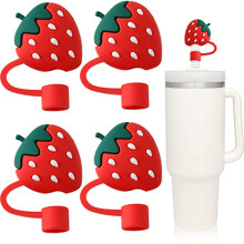 Strawberry Silicone Straw Toppers for Stanley Cup, Reusable Dust Proof Straw Covers 4pcs
