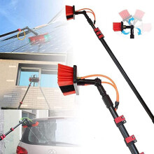 Water Fed Pole with Rotating Soft Brush 18FT/5.4m Telescopic Window Cleaning Pole for Solar Panels