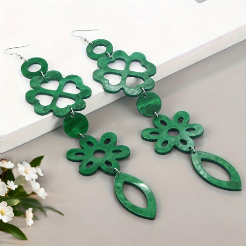Boucles d'oreilles chics en forme de trèfles en acrylique, 1