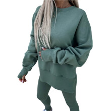 Ensemble Sweat-Shirt et Legging pour Femme, Tenue 2 Pièces, Sweat-Shirt Oversize, Pantalon Slim, Survêtement Vert XL