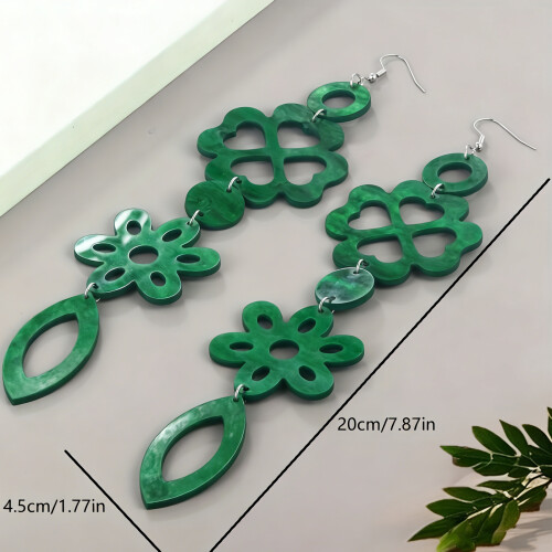 Boucles d'oreilles chics en forme de trèfles en acrylique, 2