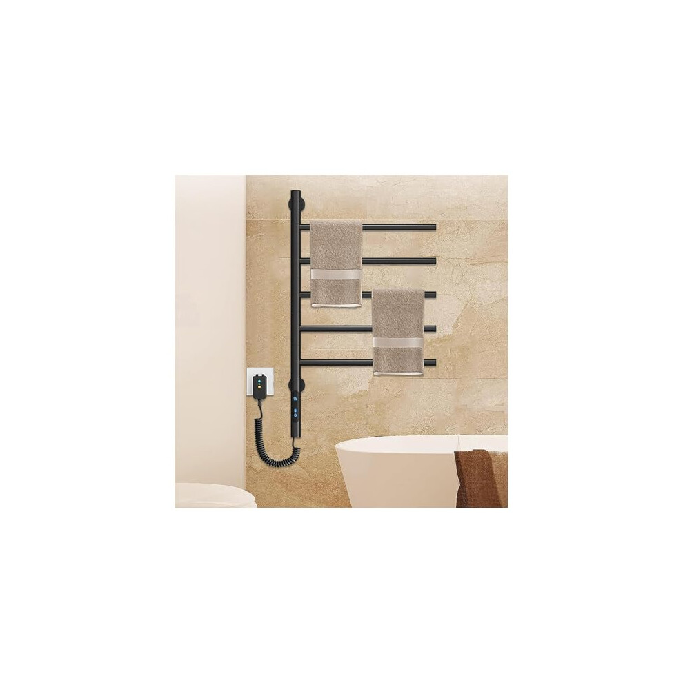 Heated Towel Rack With Timer And Adjustable Temperature, 180 Rotatable Black Electric Towel Warmer For Bathroom 9330225636779
