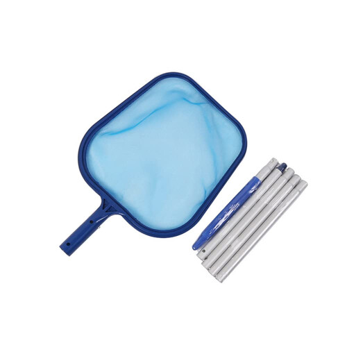 Blue Pool Skimmer Net with 5 Detachable Telescopic Pole, Adjustable Handle and Wide Debris Net