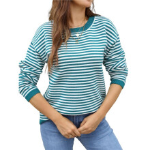 Womens Crewneck Pullover Striped Sweaters Long Sleeve Casual Winter Tops Color Block Loose Fit Warm Clothes XL