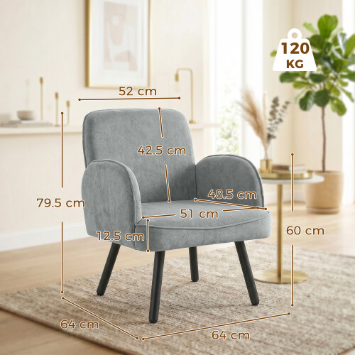 Homcom (Grey) HOMCOM Lounge Chair Velvet Upholstered Spring Cushion 2