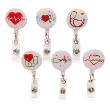 6pcs Heart Stethoscope Retractable Badge Holder Reels for Nurse and Doctor ID Cards, 16Inch Pull, Metal Clip