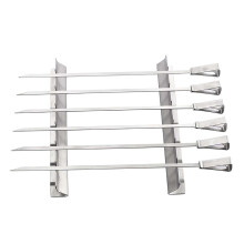 14 Inch Stainless Steel Kebab Skewers Set with Rack, Flat AntiRotation Design for BBQ Grilling Meats