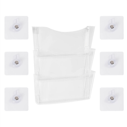 Wall Mounted File Organizer Transparent Acrylic Magazine Holder Stackable Space Saving Rack for Office