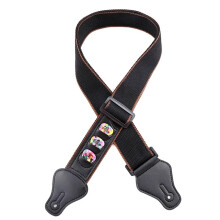 Adjustable Guitar Strap for Acoustic and Electric Guitar, Black Cotton and Leather, Comfortable Shoulder Strap with Folk Accessories, 50–160cm