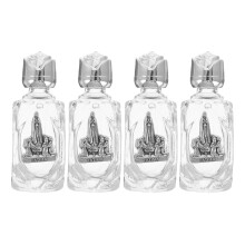 4Pcs Glass Mini Holy Water Bottles with Rose Design Silver for Baptism