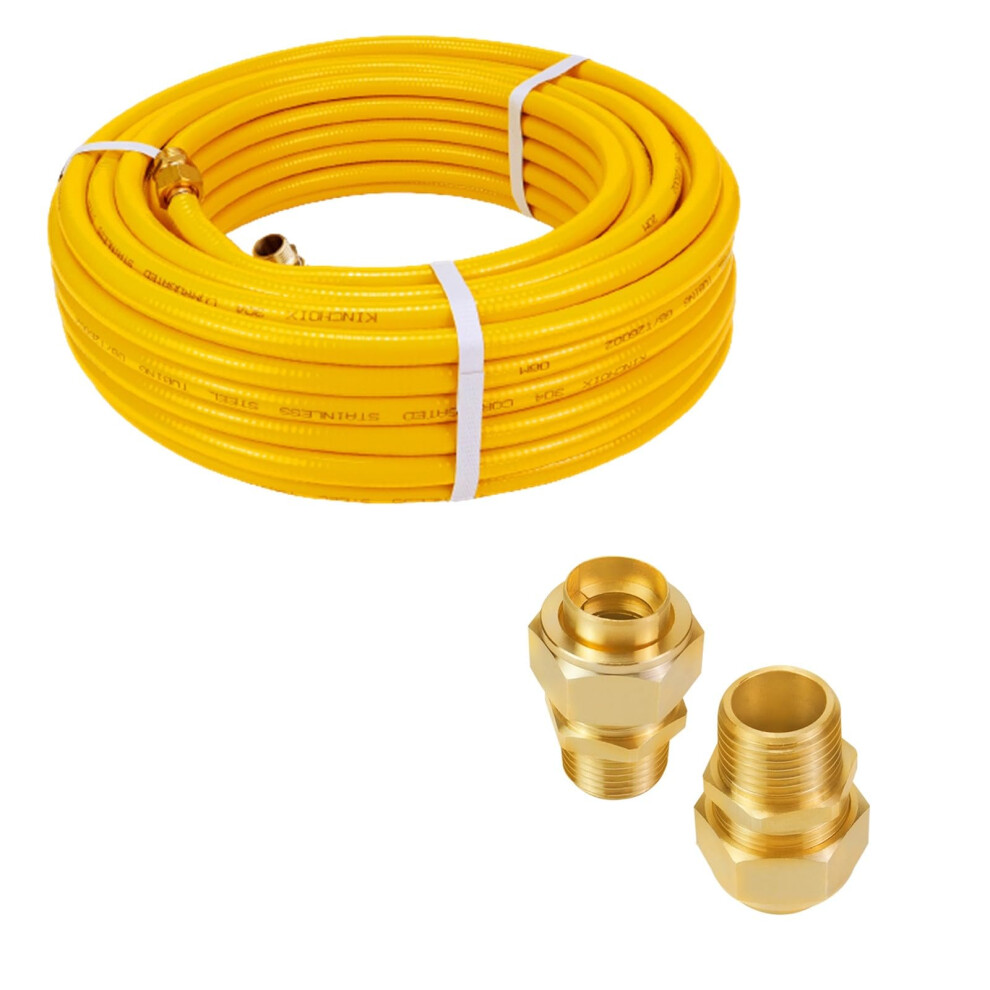 100Ft 1/2 Inch Flexible Gas Line Kit, Corrugated Stainless Steel Tubing With Brass Fittings For Propane And Natural Gas 9045646694030