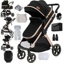 Cochecito 3 en 1 multifuncional para bebé con capazo, asiento evolutivo, capota solar XXL, sistema de viaje plegable cómodo.
