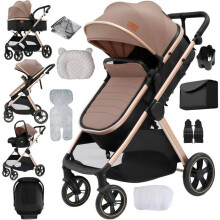 Cochecito 3 en 1 multifuncional para bebé con capazo, asiento evolutivo, capota solar XXL, sistema de viaje plegable cómodo.
