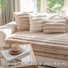 (Beige Apricot Color, 3 Seater 35.4"x70.8"(90x180cm)) 1pc Modern Plush Sofa Cover, Pet-Friendly Non-Slip Couch Protector, Machine Washable