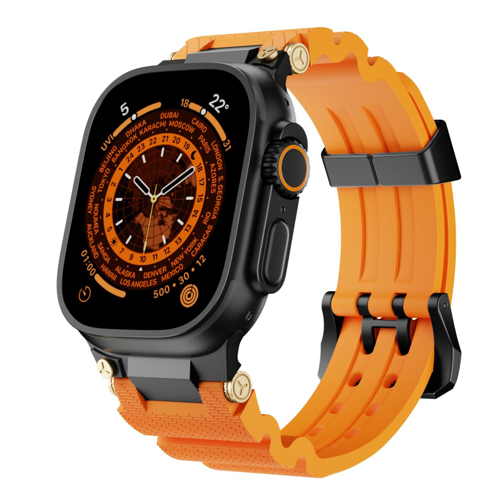 Band For Apple Watch 42/44/45/46/49Mm Â Silicone Sport Strap With Stainless Clasp For Iwatch Series 9/8/7/Se/Ultra Orange 9330225683216