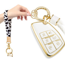 Key Fob Cover for Buick Envision Avenir, Soft TPU 360 Protection Case with Gold Bling Heart Keychain
