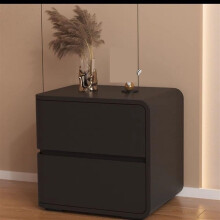 Modern Nightstand with 2 Drawers, Black Bedside Table 50cm for Bedroom, Precise Right Side Fit