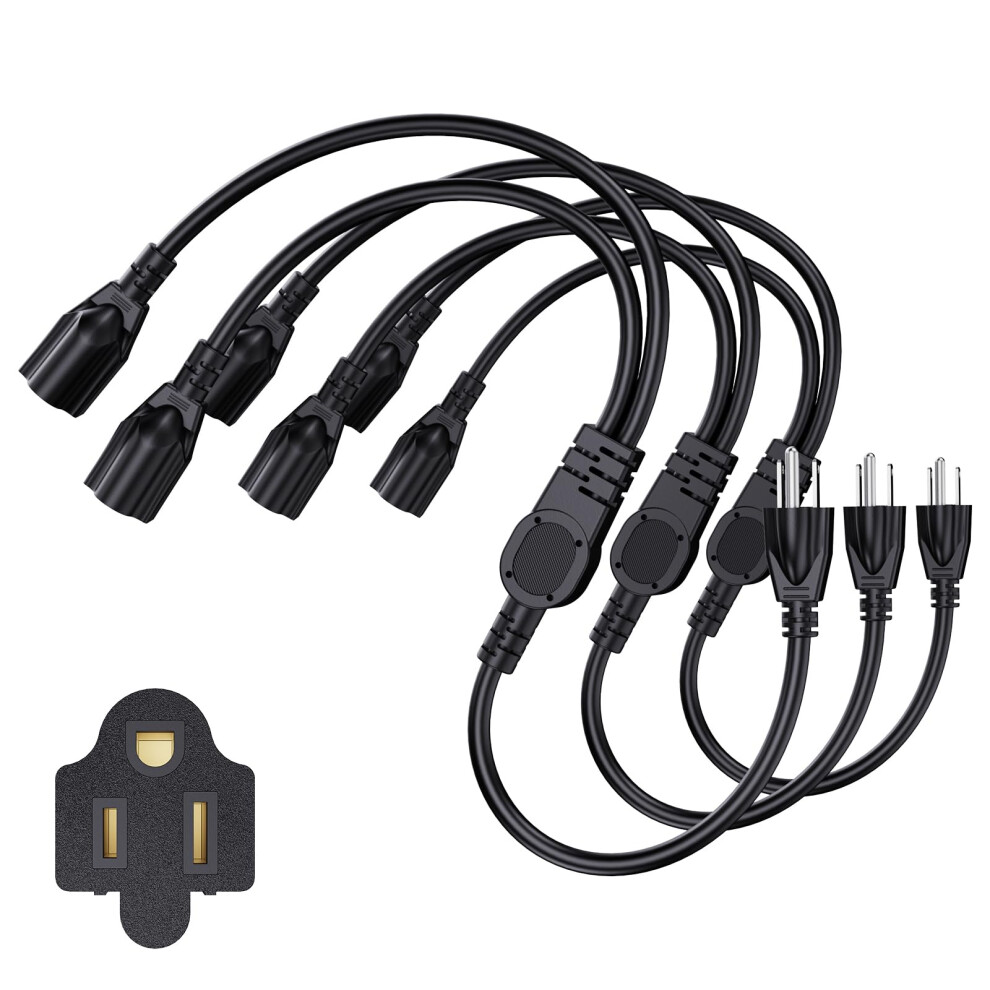 Extension Cord Splitter 1Ft 1 To 2 Outlet 16 Awg Heavy Duty Y Power Cord Outdoor Sjtw 3 Pack Black 9330225640127
