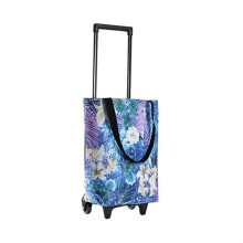 Folding Shopping Cart with Wheels, Heavy Duty Collapsible Grocery Trolley Bag, 41L Waterproof Oxford Fabric