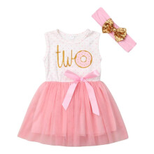 Passendes Stirnband-Outfit für Babys, weiches Baumwoll-Prinzessinnenkleid mit Tüllrock und kurzen Ärmeln, Glitzerbuchstaben-Design, perfekt für