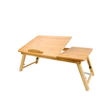 Adjustable Folding Laptop Table with Drawer, Wooden Over Bed Desk for Small Spaces, Stable AntiWobble Base