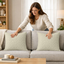 (2X, Cream) Velvet Embossed Pebble Filled Cushions-Luxury Cushion Covers with Cushion Pad Set