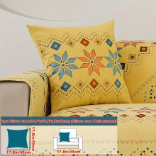 (Yellow, Pillow Case 17.8*17.8in (45*45cm)) Geometric Jacquard Design - Bohemian Chenille - Pet-Friendly & Non-Slip Sofa Cover