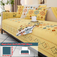(Yellow, Single Seat Sofa Cover 35.4*35.4in (90*90cm)) Geometric Jacquard Design - Bohemian Chenille - Pet-Friendly & Non-Slip Sofa Cover