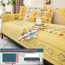(Yellow, Three-seater Sofa Cover 35.4*70.8in (90*180cm)) Geometric Jacquard Design - Bohemian Chenille - Pet-Friendly & Non-Slip Sofa Cover